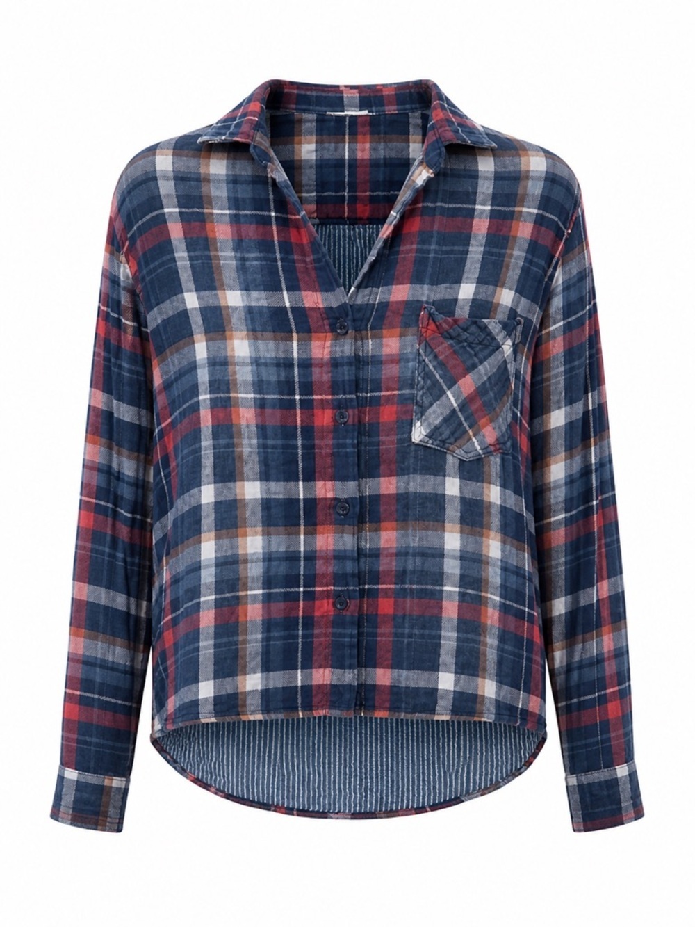 Bella Dahl navy plaid button down, large